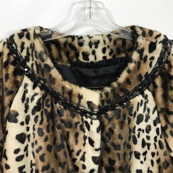 Terry Lewis Faux Fur Cropped Jacket Leopard Print Beaded and Lace Detail  NEW L - Picture 6 of 15